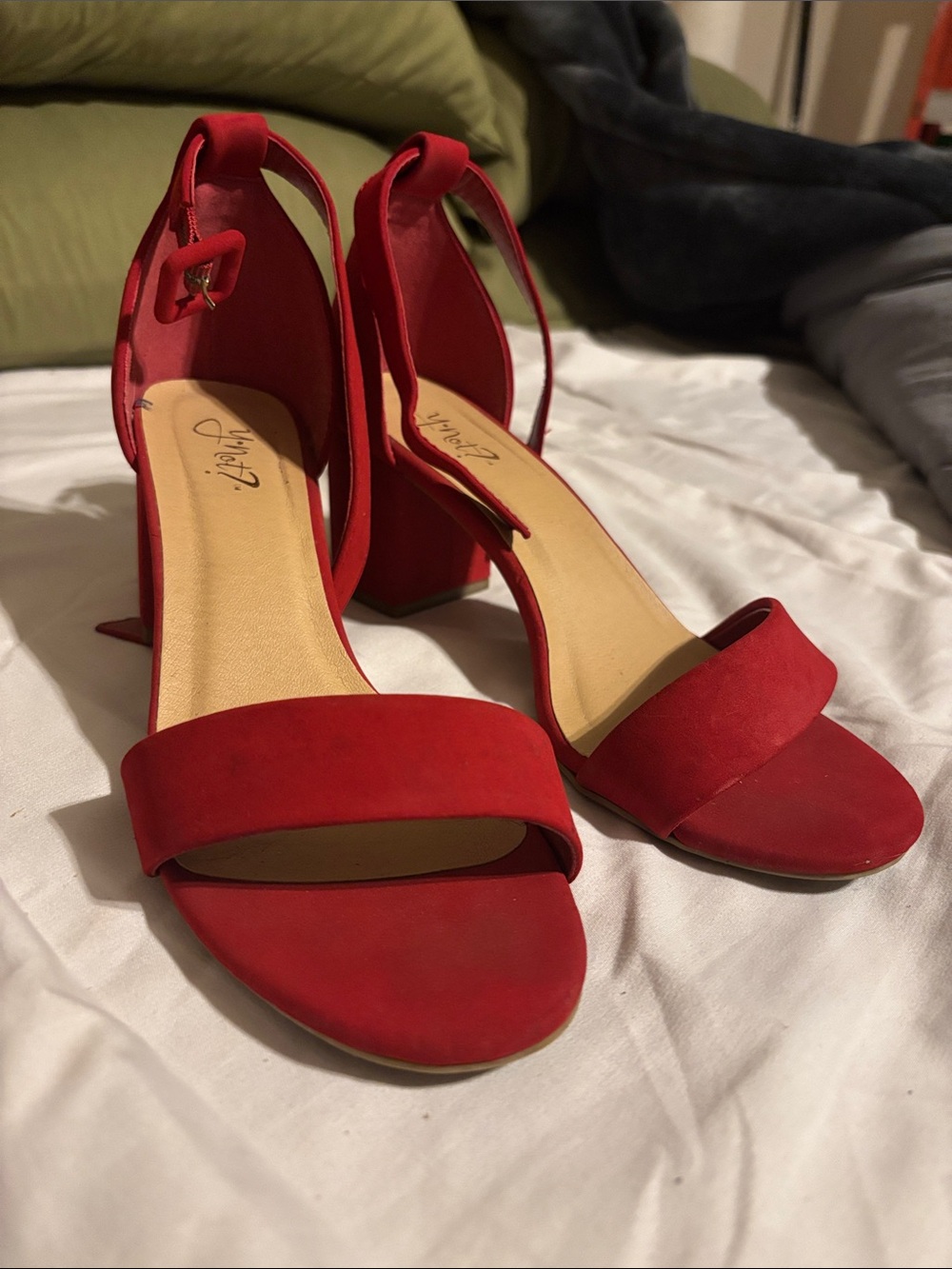 Red Block Heel Ankle-Strap Sandals